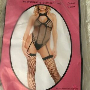 Black Fishnet Bodystocking with Halter Neck